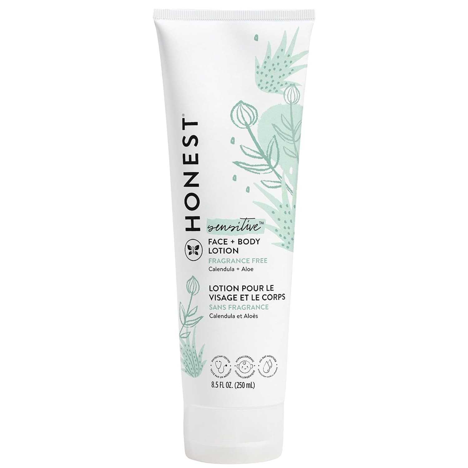 The Honest Company Hydrating Face + Body Lotion | Fast Absorbing, Naturally Derived, Hypoallergenic | Fragrance Free Sensitive, 8.5 fl oz