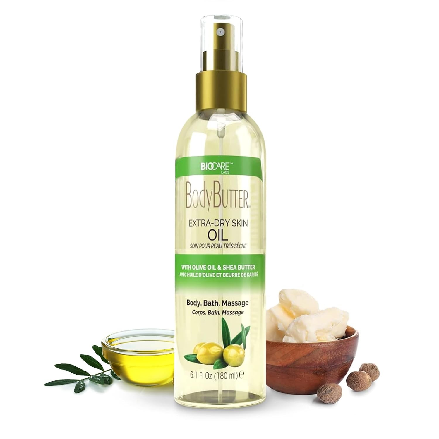 Biocare Skin Renewal Olive Oil Moisturizer for Extra Dry Skin - Nourishing Body Oil with Shea Butter & Vitamin E, Soothes & Hydrates 6.1 oz