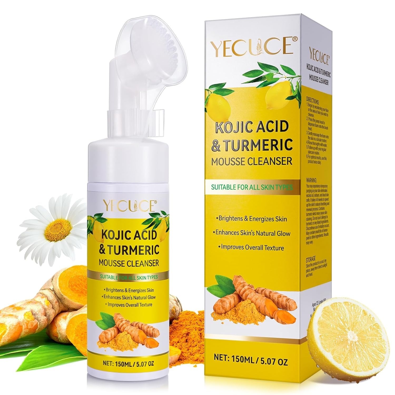 Turmeric Kojic Acid Facial Cleanser Washes,Foaming Face Wash, Kojic Acid and Turmeric Cleansing, Deep Cleansing of Facial Skin, Turmeric Foaming Cleanser for All Skin