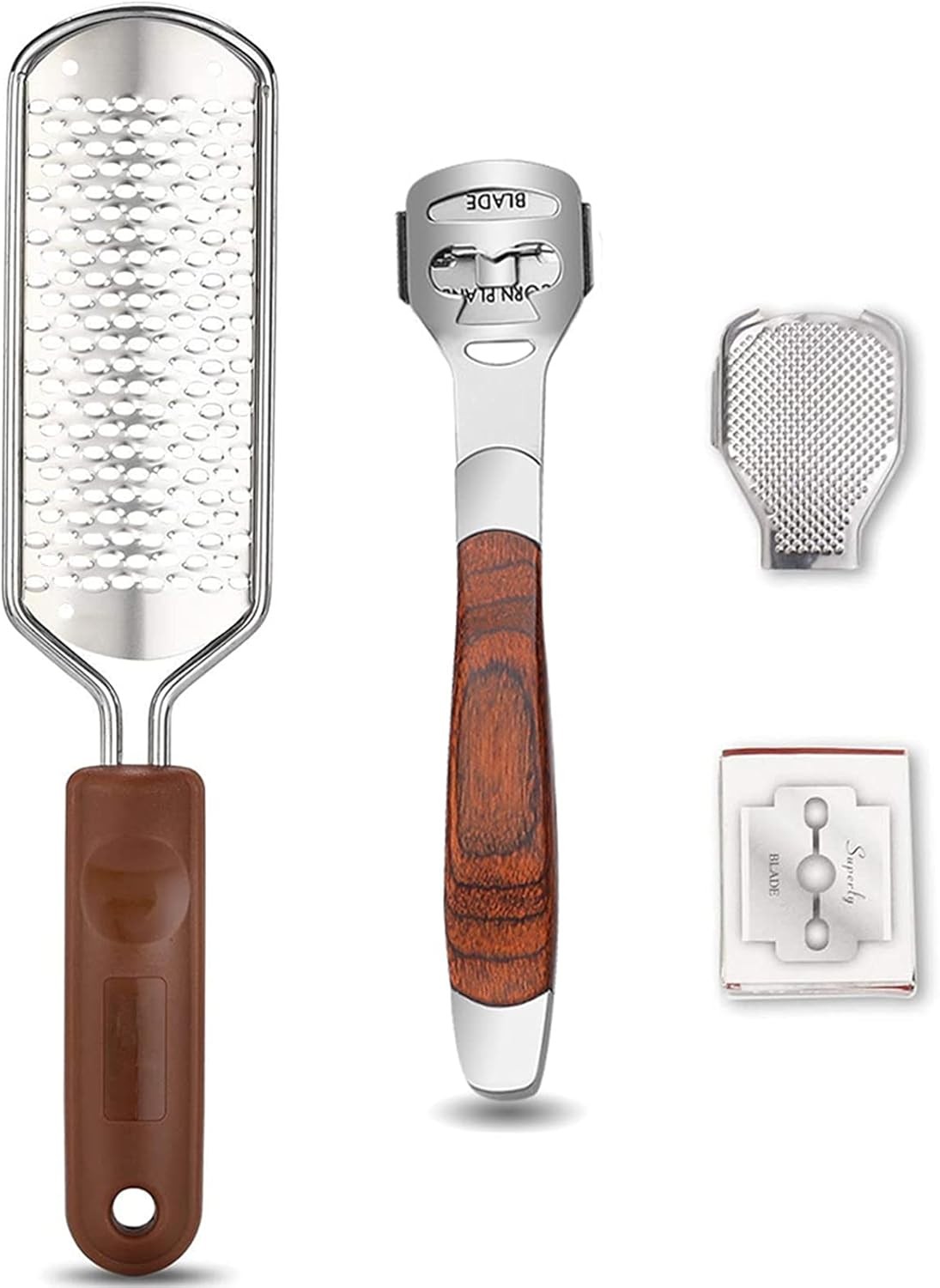Colossal Foot Rasp & Wood Handle Callus Shaver (10 Replacement & 1 Foot File Heads), Pedicure Foot File Kit, Heel Scraper for Feet, Foot File Callus Remover