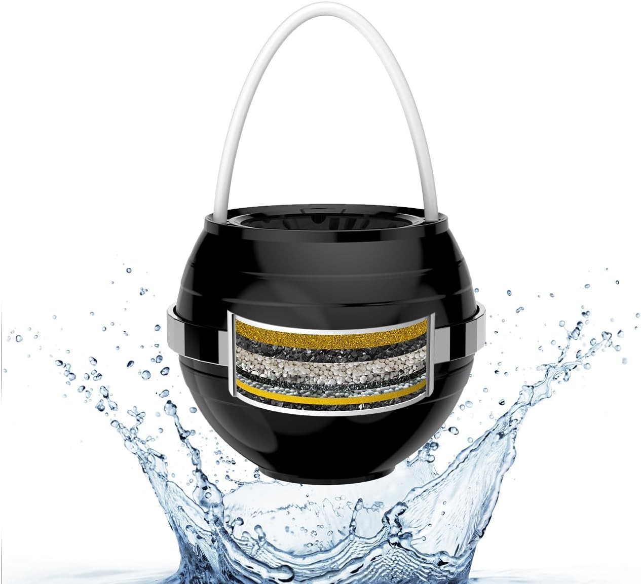 Bath Ball Bathtub Water Filter for Tub with Overflow,2,500 Gallons of Filtration,8 Stages Bath Filter,Remove contaminants,Chlorineand Fluoride,HardWater Softener,BPA Free(Upgrade Version),Black