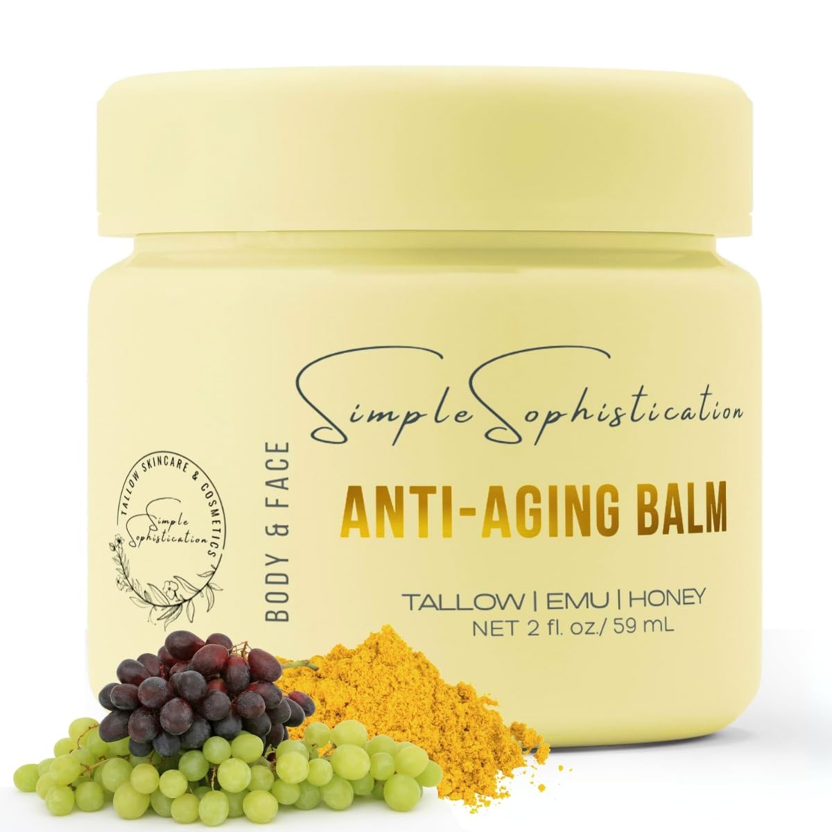 Simple Sophistication Tallow | Emu | Honey Balms Gentle, Natural with Vitamin C, CoQ10, Resveratrol, Ashwagandha, Antioxidants. Intense Nutrition for Healthy, Clear, Calm, Younger Face and Skin