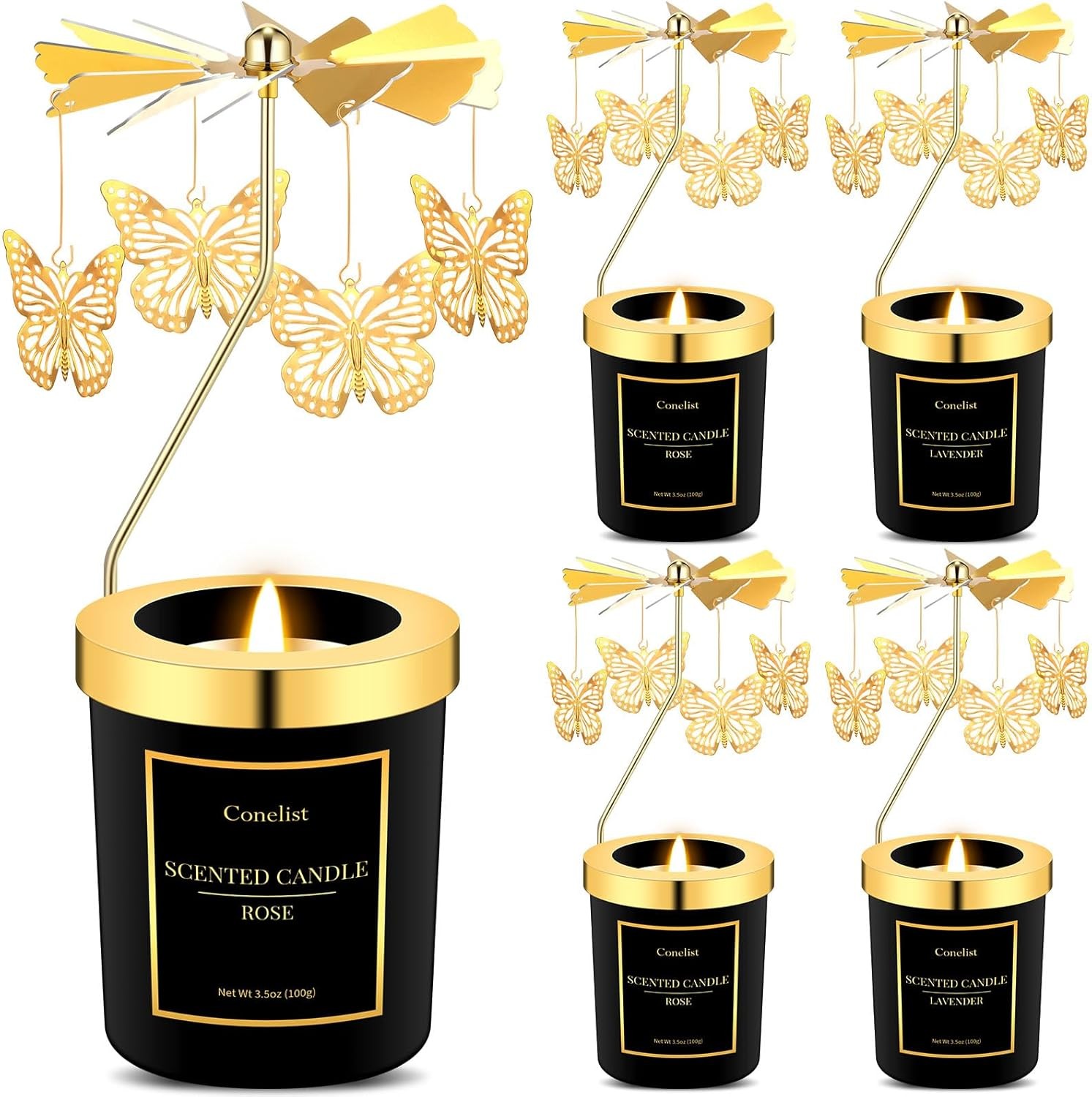 4 Pack Christmas Butterfly Candle Gift for Women Hummingbird Rose Moon Cat Lavender Rose Scent Spinning Candle Rotatable Candle for Mother Day Gift(Butterfly)
