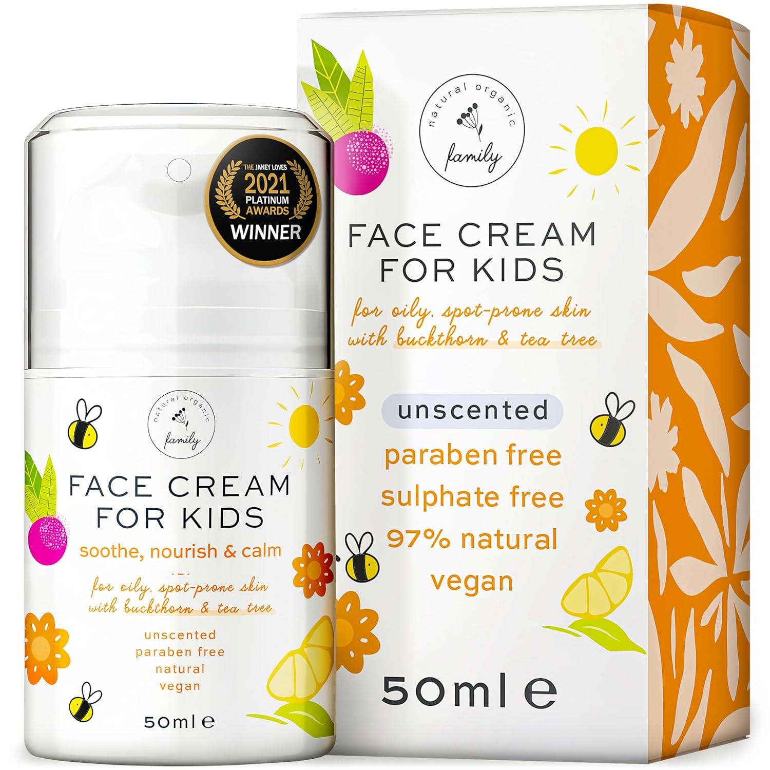 Gentle Face Cream for Kids - Nourishing and Calming, With Hyaluronic Acid and Vitamin E - Made in UK