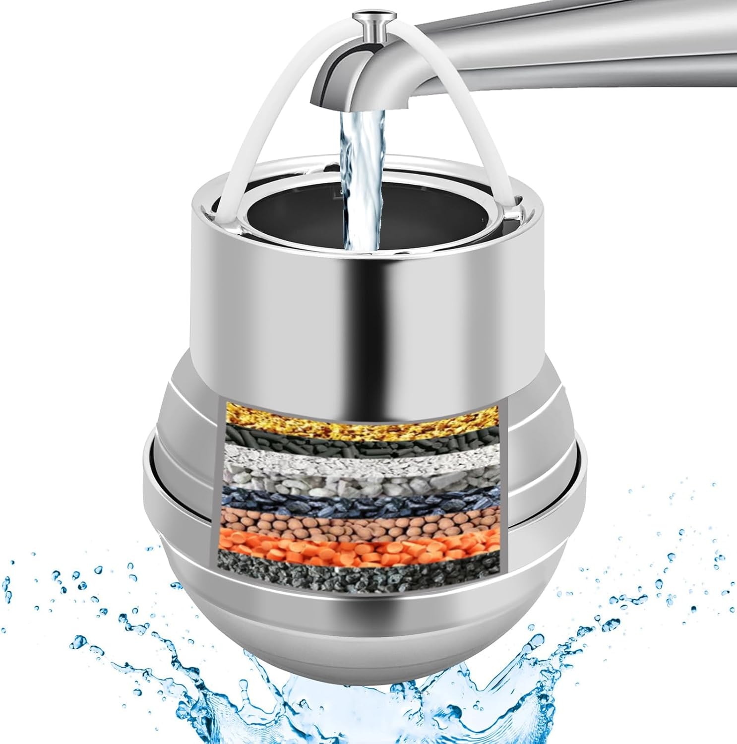 Shower Water Filter, Bath Filter for Tub-8 Stages Bath Ball Filter Removes Hundreds of Contaminants for Softer, Smoother Skin | 2,500 Gallons of Filtration | BPA Free (Silver)