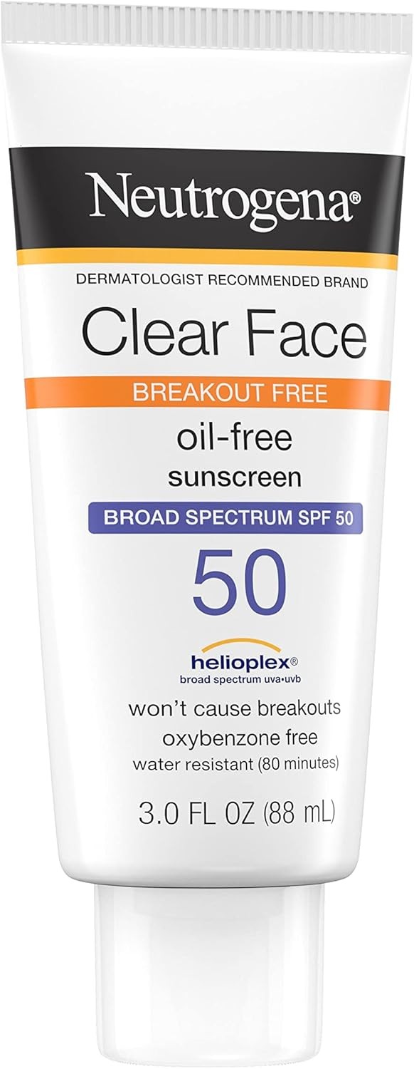Neutrogena Face Sunscreen, Broad Spectrum SPF 50 Clear Face, Breakout Free Lotion, Fragrance- & Oxybenzone-Free, Non-Comedogenic, 3 Fl. Oz
