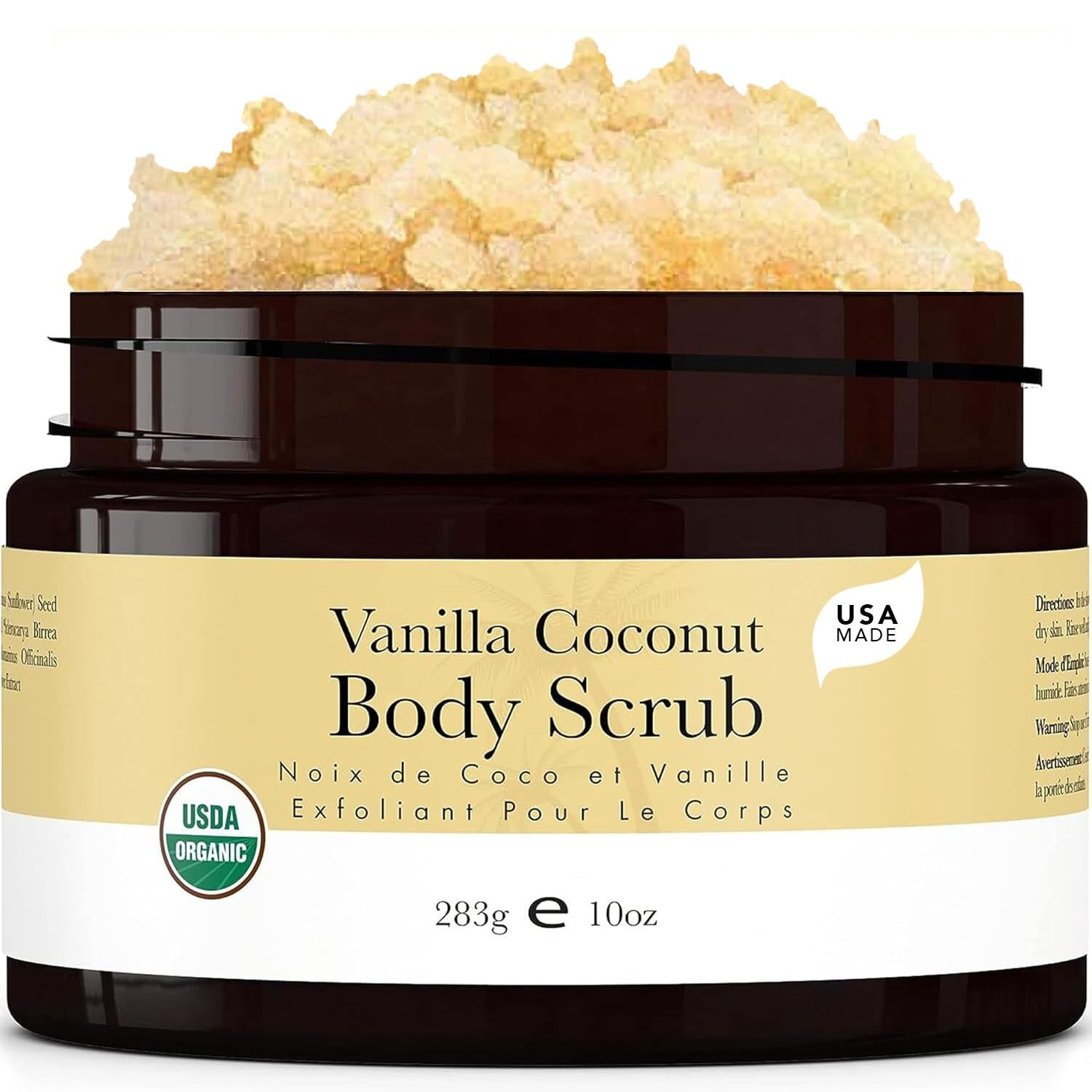 Organic Vanilla Coconut Sugar Scrub for Body Polish, Exfoliating Body Scrub Exfoliator & Foot Scrub, Body Exfoliator for Women Exfoliation, Sugar Scrubs for Women & Men