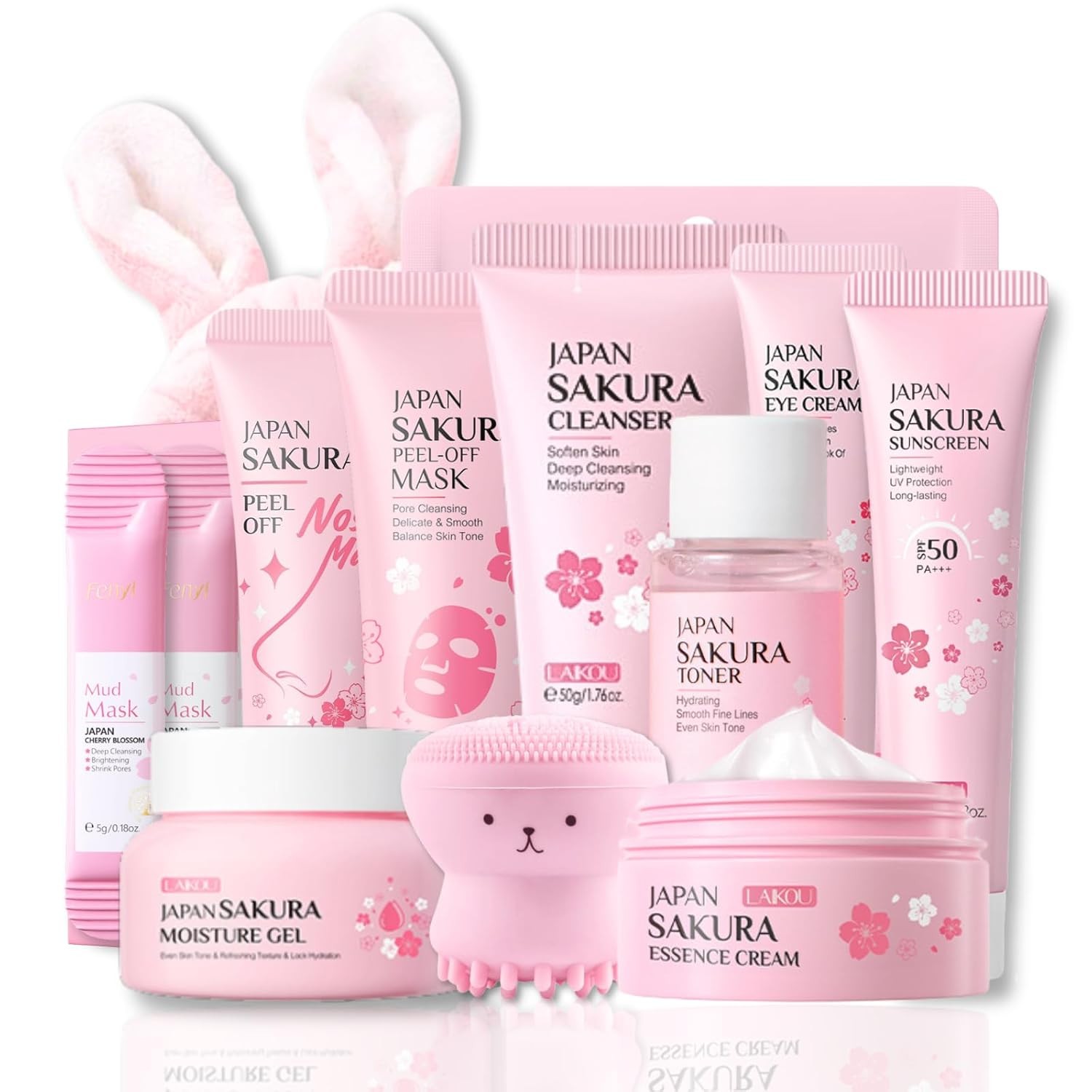 Skincare Kit Sakura Teen Girls Gifts Women - Skin Care Set Travel Size Toiletries - Skincare for Girls 10-12 Hydrating - Gift Set for Women with Cleanser,Serum,Cream,Sunscreen,Moisture Gel,Mask（12pcs）