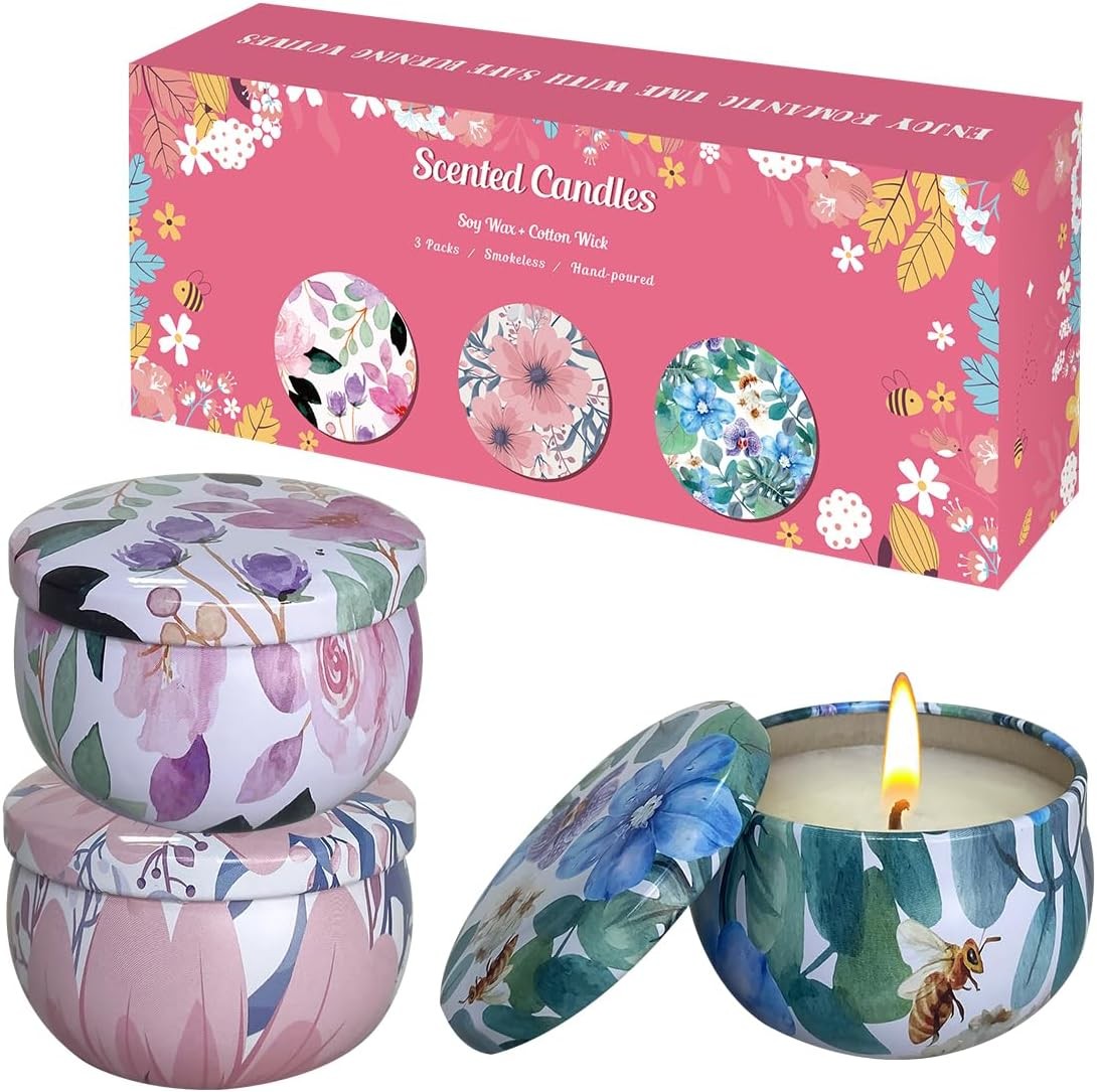 3 Pack Ladies Candles Gifts, 2.5 oz Home Scented Candles, Portable Small Jar Candle Set for Travel, Spa, Bath, Yoga (Rose + Jasmine + Magnolia)
